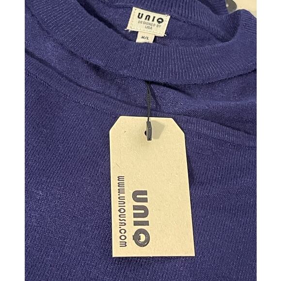 Uniq Women's Lightweight Long Sleeve Navy Blue Sweater Cut Out Neck M L NWT - Picture 7 of 8